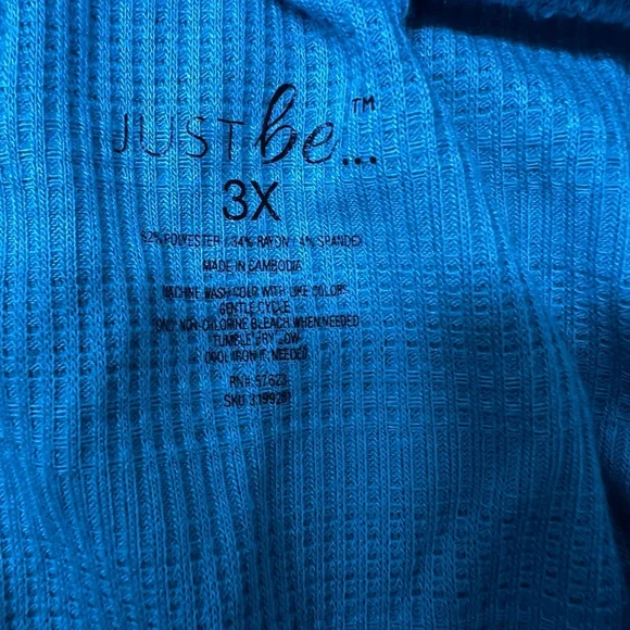 Just Be Women’s Pajama Set 3X Teal Waffle Knit Short Sleeve Top Shorts Sleepwear - Picture 6 of 6